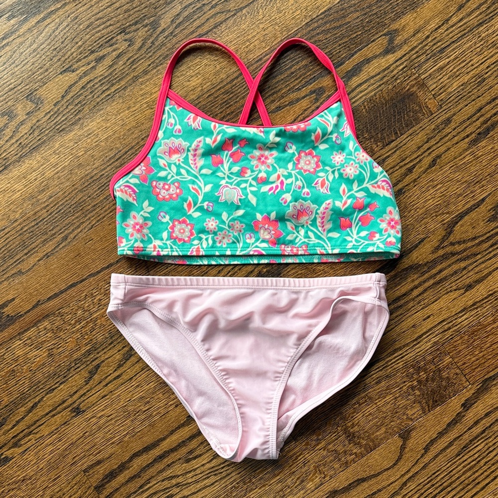 B34 Ideology Girls Large Floral Bikini - Teal and Pink